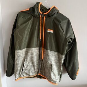 PINK Victoria’s Secret Hooded Windbreaker Jacket Green Orange Logo Size M/L